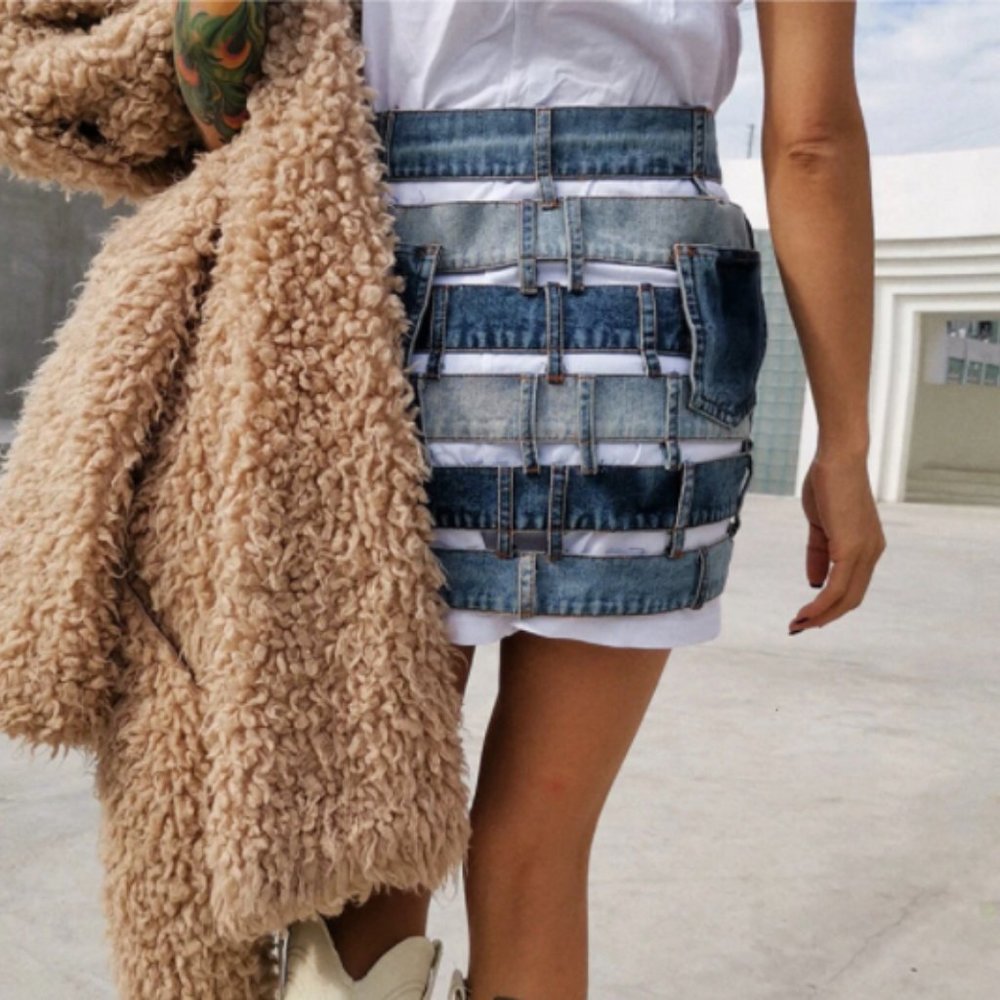 High Waist Patchwork Pencil Skirt - Picture 3 of 5